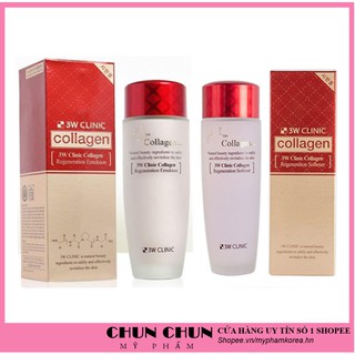 Bộ dưỡng trắng da dưỡng ẩm săn chắc từ Collagen 3W CLINIC Hàn Quốc giúp da trắng sáng mềm mại [Nước Hoa Hồng+Sữa]]