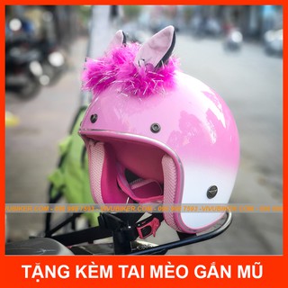 COMBO mũ bảo hiểm 3/4 màu hồng loang trắng kèm tai mèo, tai thỏ gắn nón bảo hiểm Thái Lan siêu dễ thương