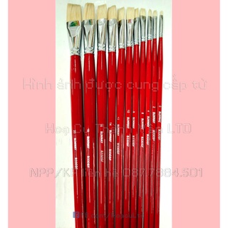 Cọ vẽ sơn dầu, acrylic đầu vuông bằng dẹt lông lợn | lông heo | lông thú | cán dài đỏ Sunway nhiều size 0 - 12