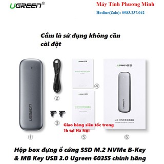 Hộp box đựng ổ cứng SSD M.2 NVMe B-Key &amp; MB Key USB 3.0 cao cấp Ugreen 60355 - Hàng chính hãng
