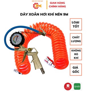 Combo Dây xoắn hơi 9m và đồng hồ bơm lốp Đài Loan Hàng Chất Lượng