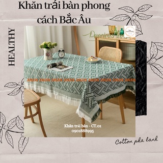(2) TH Khăn trải bàn hình chữ nhật/bàn tròn Cotton &amp; Lanh Morandi