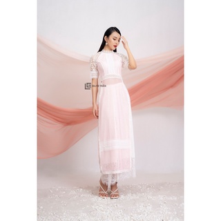 Áo dài ren organza hồng phối tay ren hoa ELITE TRẦN by LINHELITE