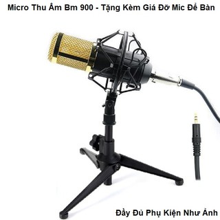 Micro Thu Âm Live Stream Bm 900 - Tặng Kèm Giá Đỡ Mic 3 Chân Điều Chiều Chỉnh Chiều Cao Bảo Hành 6 Tháng