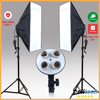 Bộ đèn chụp ảnh sản phẩm studio, quay video tiktok livestream, chân đèn 2m kèm softbox 50x70 đui 4 bóng