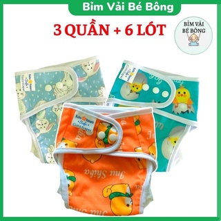 [ƯU ĐÃI] - [3 QUẦN+6 LÓT] Combo 3 Bộ Bỉm Vải Babu Nature Chống Hăm + Tràn Cho Bé - Giặt Được, Size M,L