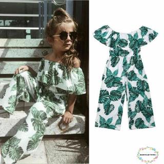 Set áo ngắn tay trễ vai Liền Quần lót + quần dài ống rộng thời trang cho bé gái