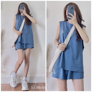 2101633 Set thể thao áo tank top và quần short cotton mềm mát 3 màu freesize