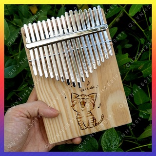 Mua [Có Sẵn] Đàn Kalimba 17 Phím Khắc Hình Mèo Kute - QLC12X16 - Đàn Kalimba 17 Phím Nguyên Khối Gỗ Thông Cao Cấp