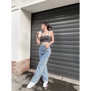 Quần Jean Suông Ống Rộng Dài Phủ Chân Cạp Cao La Boutique Basic Dễ Phối Đồ