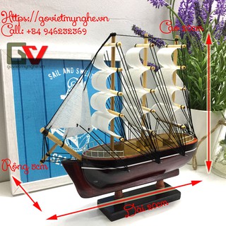 [Đã lắp ráp sẵn] Mô hình tàu thuyền gỗ trang trí - Tàu gỗ Belem Pháp - Chiều dài 20cm - Gỗ Tự Nhiên