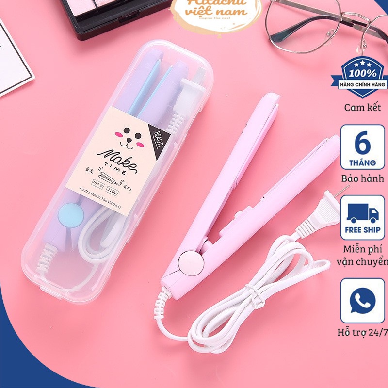 Máy Uốn Tóc Mini, Máy Duỗi Tóc Mini Tạo Kiểu Nhỏ Gọn Có Hộp Đựng Xinh Xắn