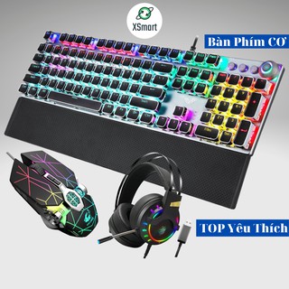 Combo bàn phím cơ và chuột kèm tai nghe chụp tai headphone chơi game LED nhiều màu cao cấp FZ508+V8+K3