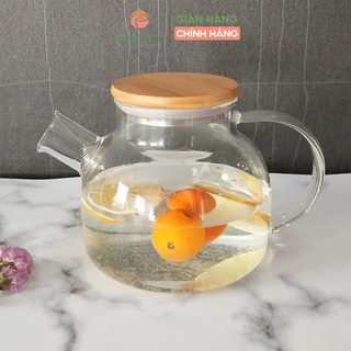 Ấm trà thủy tinh Hoa Lâm nắp tre