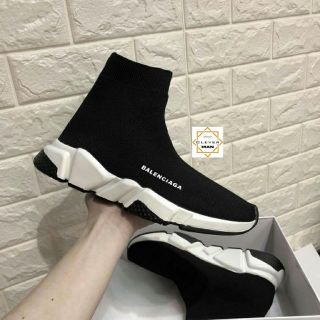 (BẢN SIÊU CẤP - TẶNG MÓC KHÓA) Giày thể thao sneaker nam nưc SPEED TRAINER cổ chun đen đế trắng