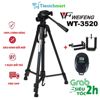 Tripod, giá đỡ điện thoại máy ảnh Weifeng WT-3520 khung nhôm cao cấp tải trọng 3kg có túi đeo tặng kèm kẹp điện thoại
