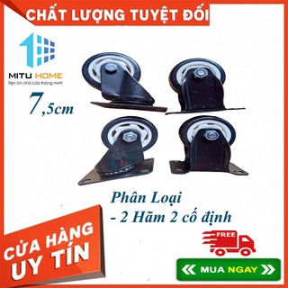Bánh xe đẩy hàng loại 7,5cm viền đen - Bộ 4 bánh 2 cố định 2 xoay tự chế xe đẩy hàng, vận chuyển hàng hóa - MITUHOME