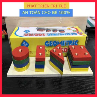 Đồ chơi gỗ phân biệt màu sắc hình khối giáo cụ montessori Cho Bé