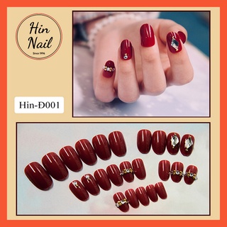 móng tay giả đính đá kèm keo màu đỏ cao cấp Hin Nail móng giả đính đá sang trọng