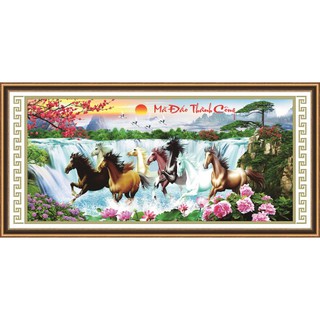 Tranh thêu chữ thập 8 ngựa mã đáo thành công thác nước 3D AL53602 |152x73cm|- chưa thêu
