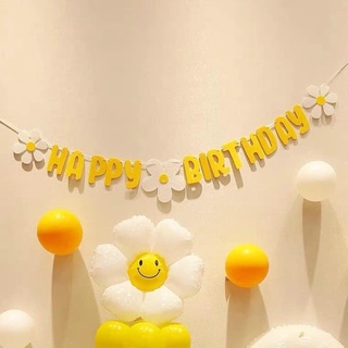 Dây happy birthday chất vải dạ chủ đề hoa cúc trắng trang trí sinh nhật hàn quốc