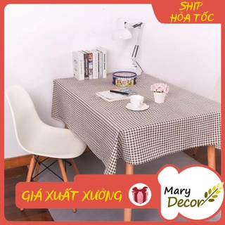 Khăn trải bàn Họa tiết Họa tiết Caro nâu viền ren (đủ kích thước) - G08