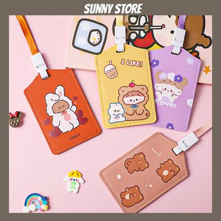 Dây đeo thẻ chất liệu bằng da phong cách dễ thương thích hợp cho người đi làm, đi học SUNNYSTORE