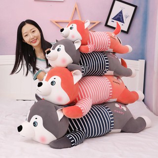 Gấu bông gối ôm chó bông husky áo kẻ chất miniso đáng yêu nghộ nghĩnh