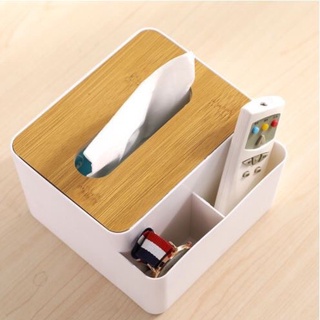 Hộp đựng giấy ăn vuông nắp gỗ 2 ngăn Decor bàn đựng đồ đa năng