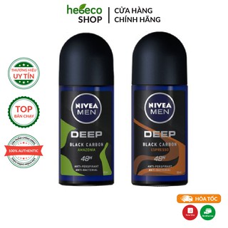 Lăn ngăn mùi thơm mát suốt ngày dài dành cho Nam NiveaMen Deep Black Carbon 50ml - Hàng Chính Hãng