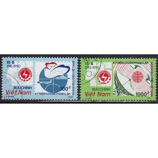 Tem sưu tập MS 600 Tem CTO Việt Nam Kỷ niệm 45 năm truyền thống ngành Bưu điện Việt Nam 1990 ( 2 tem )