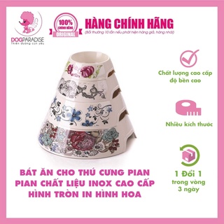 Bát ăn cho thú cưng Pian Pian chất liệu inox cao cấp hình tròn in hình hoa nhiều kích cỡ - Dog Paradise
