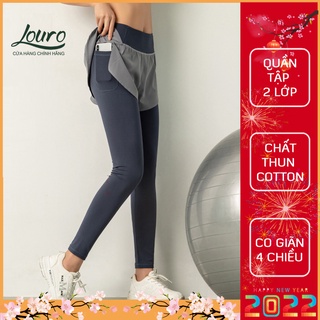 Đồ tập gym nữ Louro QL52, kiểu quần tập gym nữ có quần short liền, vải co giãn 4 chiều, thoáng mát
