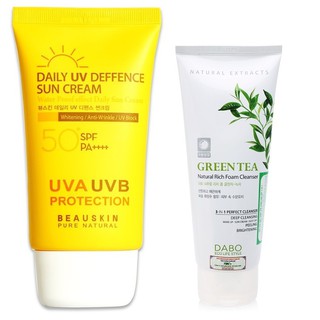 [ Combo 2 Tuýp] Kem Chống Nắng Lâu Trôi Lên Tông, Kiềm Dầu Beauskin Hàn Quốc 50ml/ Tuýp Và Sữa Rửa Mặt Dabo 60ml/ Tuýp