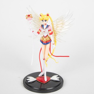 Đồ chơi mô hình nhân vật Sailor Moon Usagi - Thủy Thủ Mặt Trăng Anime có cánh cầm Trượng kèm giá đỡ trang trí bàn học