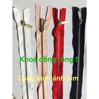 khoá đồng răng 5 lóng lánh ánh kim 60cm loại xin chuôi đẹp