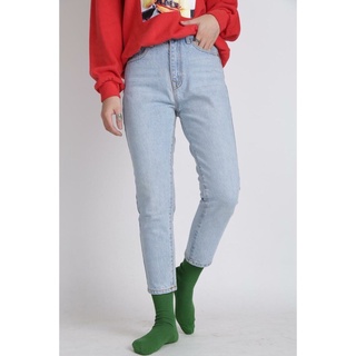 Quần Mom Jeans Nữ Lưng Cao Màu Xanh Sáng M-01