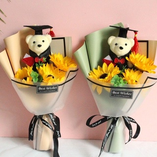 (Cao 12cm) Gấu bông gói hoa, gấu bông trang trí