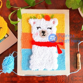 Kim Thêu Nổi Thêu Xù Punch Needle Set Gấu Trắng Alpaca Dùng Len Đan Móc Dành Cho Người Mới Bắt Đầu