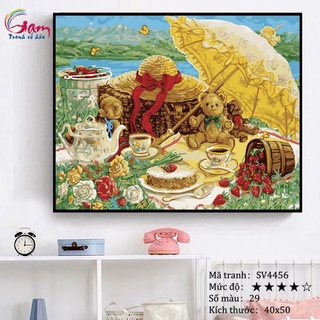Tranh sơn dầu số hoá tự tô màu Gam chuyến picnic SV4456 40x50cm căng khung