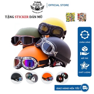 Combo Mũ Bảo Hiểm 1/2 + Kính Phi Công - Hàng Đẹp, Giá Rẻ (Tặng Sticker)