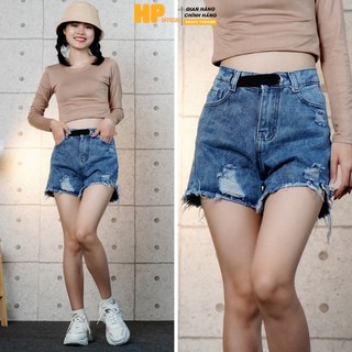 Quần short jean nữ ❤️ Quần đùi nữ lưng cao, có đai dây độc lạ, ống rách cá tính - QJ15
