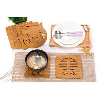 Miếng lót nồi bằng gỗ nhiều hình - kích thước 14,8 x 14,8cm - giao theo mẫu