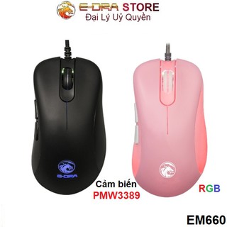 Chuột Gaming Edra EM660 Pro / Lite Pink /Black , Cảm biến PMW3389 FPS 16000 DPI