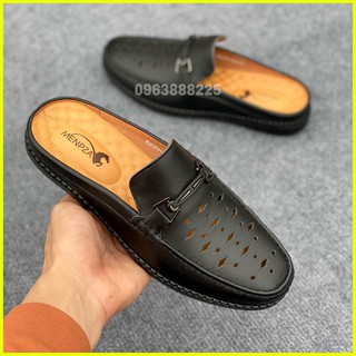 Giày sục nam mùa hè chất liêu da bò nguyên tấm thiết kế đục lỗ thoáng khí QS126