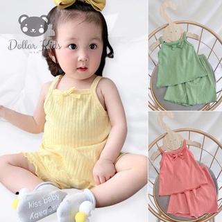 Bộ hai dây cotton tăm mát mẻ, bộ quần áo mùa hè cho bé gái (6-18kg)