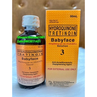 toner RDL tẩy tế bào chết , loại bỏ mụn ,thâm, nám , tàn nhang,  thâm do mụn hydroquinone, tretinoin babyface 3 , 60ml.