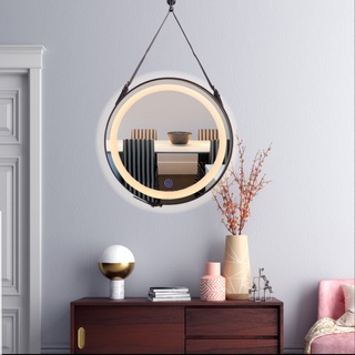 Gương tròn led cảm ứng dây da treo tường cao cấp VUADECOR ĐK 60cm (Full phụ kiện)