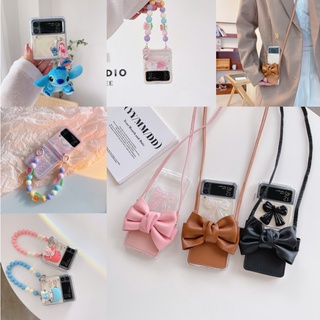 Ốp Điện Thoại PC Cứng Chống Sốc Có Thể Gấp Gọn Phối Dây Đeo Tay Hình Stitch Cho Samsung Galaxy Z Flip 4 5G Z Flip 4