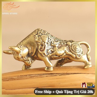 ️️️Phong Thủy -  Móc Khóa - Mặt Dây Chuyền Bằng Đồng Thau Nguyên Chất - Bò Kim Ngưu (Kích Thước 4.3 cm x 2 cm)